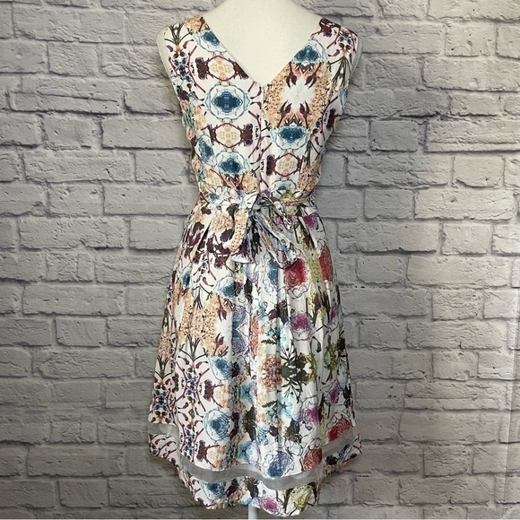 Ricki's Sleeveless Abstract Watercolor Tie Back Midi Dress Size 2 - Picture 6 of 12